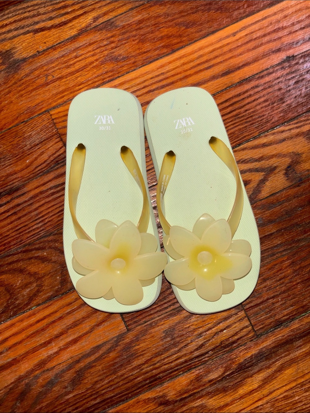 Zara Pale Yellow Floral Jelly Flip Flops